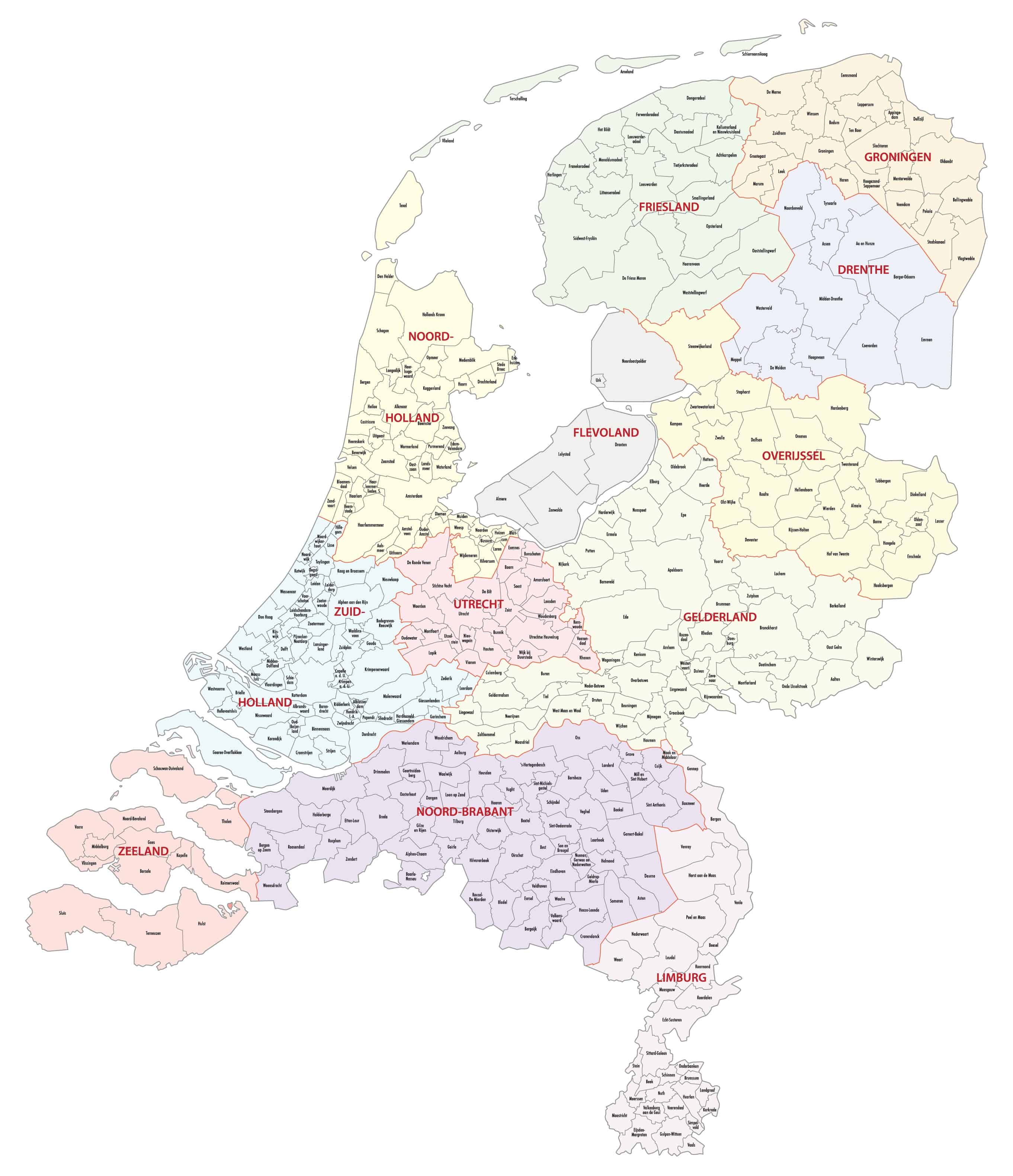 Mapa com as Regiões da Holanda